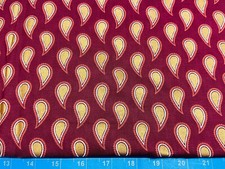 Tina Scrap 9"x21" Teardrops Paisley Marron FABRIC Metallic Gold Cotton Fabric