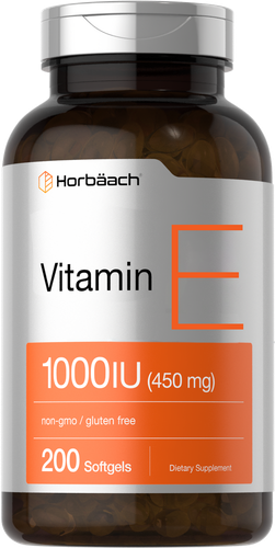 Vitamin E Capsules 1000 IU | 200 Softgels | Non-GMO, Gluten Free | by Horbaach