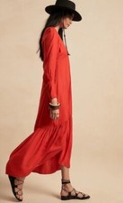 NWT Banana Republic Deep V Neck Reddish Orange Boho Maxi Dress Size 0P