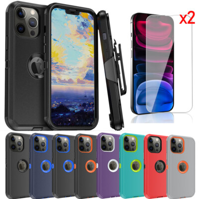 For iPhone 13 Pro Max/13 Pro/13 Mini Case+Tempered Glass+Belt Clip Fits Otterbox
