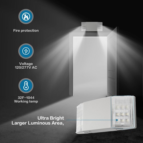 Juego de 4 paquetes de letreros de salida de iluminación de emergencia LED blancos de lista UL - Imagen 2 de 6