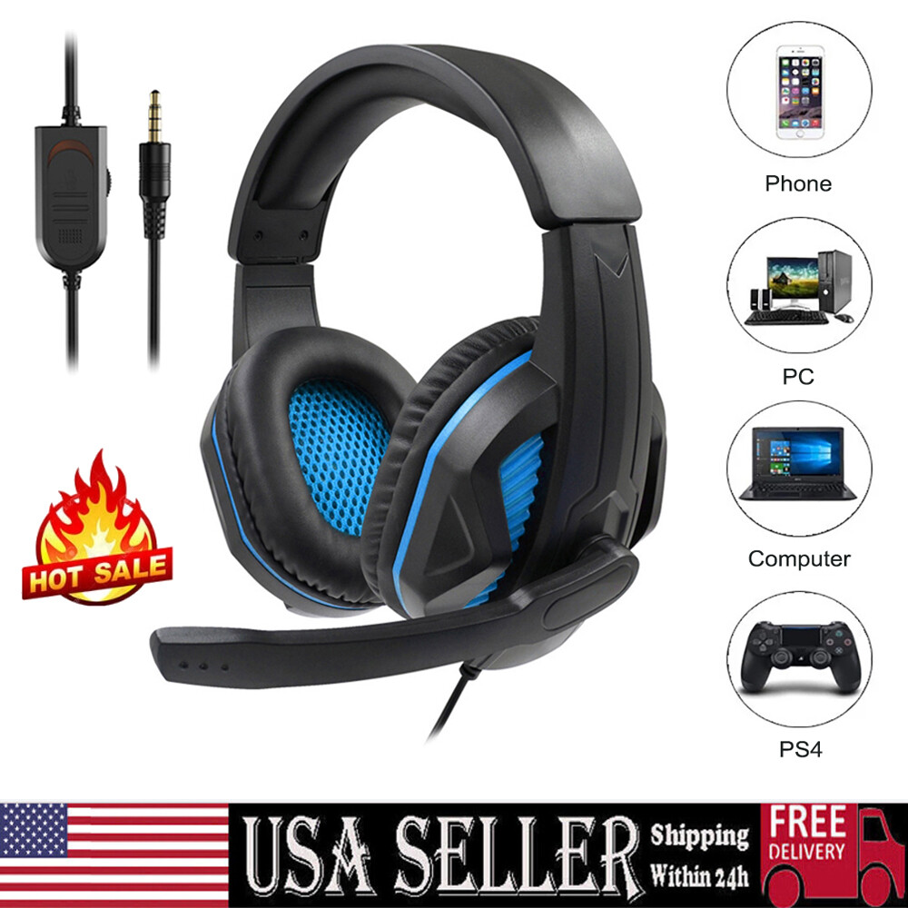 Gaming Headset Mic for PS5 PS4 Xbox One PC 3.5mm Stereo Bass Surround Headphones-image