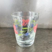 Vintage Libbey Double Old Fashion Lowball Barware Glass Pink Flowers Single Vtg