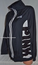 Victoria's Secret Pink VS Anorak Windbreaker Jacket Black White Logo Zip Up XS/S