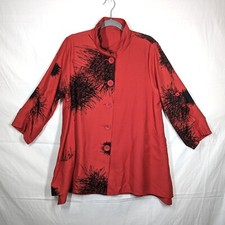 Lindi Lagenlook Jacket Top Womens Size Large Artsy Reversible Red Swing Pockets