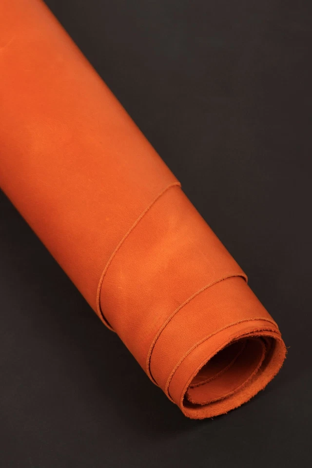 Piel de cuero de grano completo naranja premium | 2 m2, cuero de vaca curtido vegetal | 1,2 mm Foto 2 de 4