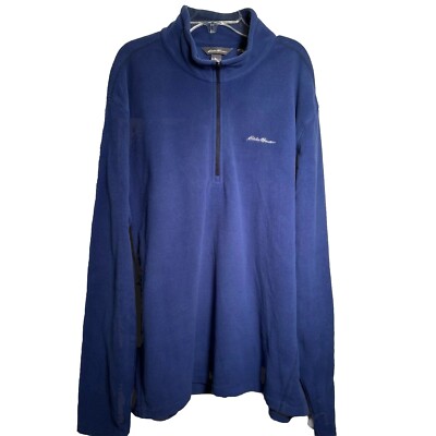Eddie Bauer Mens XL Jacket Polartec 1/4 Zip Fleece Pullover Blue With Logo