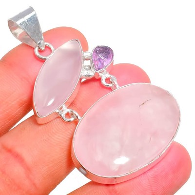 Pendentif En Argent 925 Avec Kunzite Rose - Fait Main - Neuf Sans Emballage
