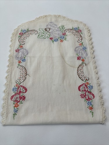 Vintage Embroidered Dresser Scarf Table Runner 37” x 13” Flowers Fruit Handmade - Picture 12 of 12