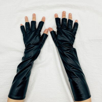 Woman Wet Look Party Opera Fancy Costume Pu Leather Half Dance Rock Long Gloves