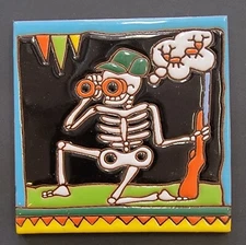 Hand-Crafted 6” Square Day of the Dead/Dia de los Muertos Tile of a Hunter 27645