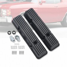 Nostalgic Finned Black Alum Tall Valve Covers Fit Chevy Sbc 350 327 1958-1986