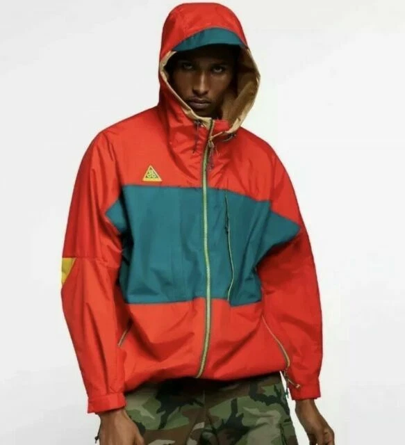 Nike Men's NSW ACG Anorak Hood Jacket AQ2294-634 Habanero Red/Teal/Beige  SMALL