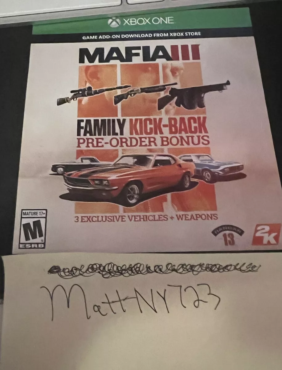 Mafia III 3 Famliy Kick-Back Bonus DLC Add-on Code for Xbox (Digital  Delivery)