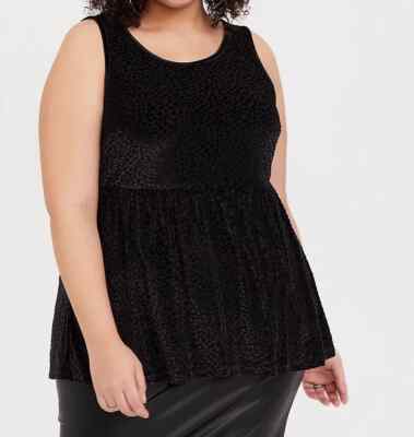 Torrid BLACK VELVET BURNOUT LEOPARD Print PEPLUM TOP 4 4X 26 #52157