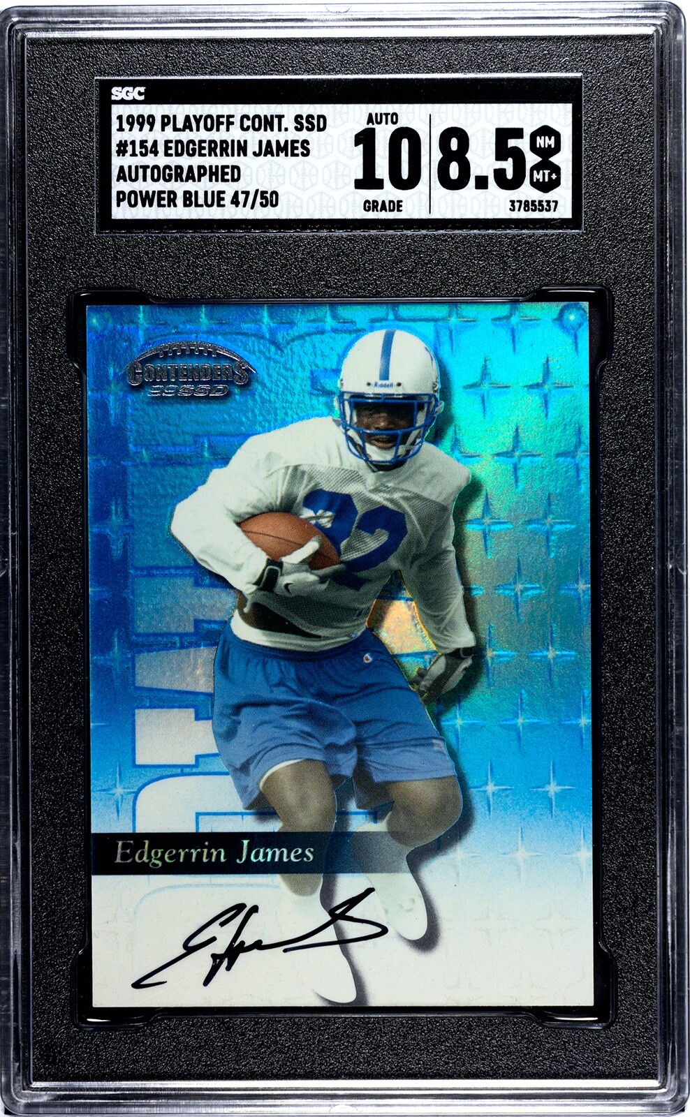 1999 PLAYOFF EDGERRIN JAMES ROOKIE, #154, AUTO, POWER BLUE, SERIAL#47/50,SGC 8.5