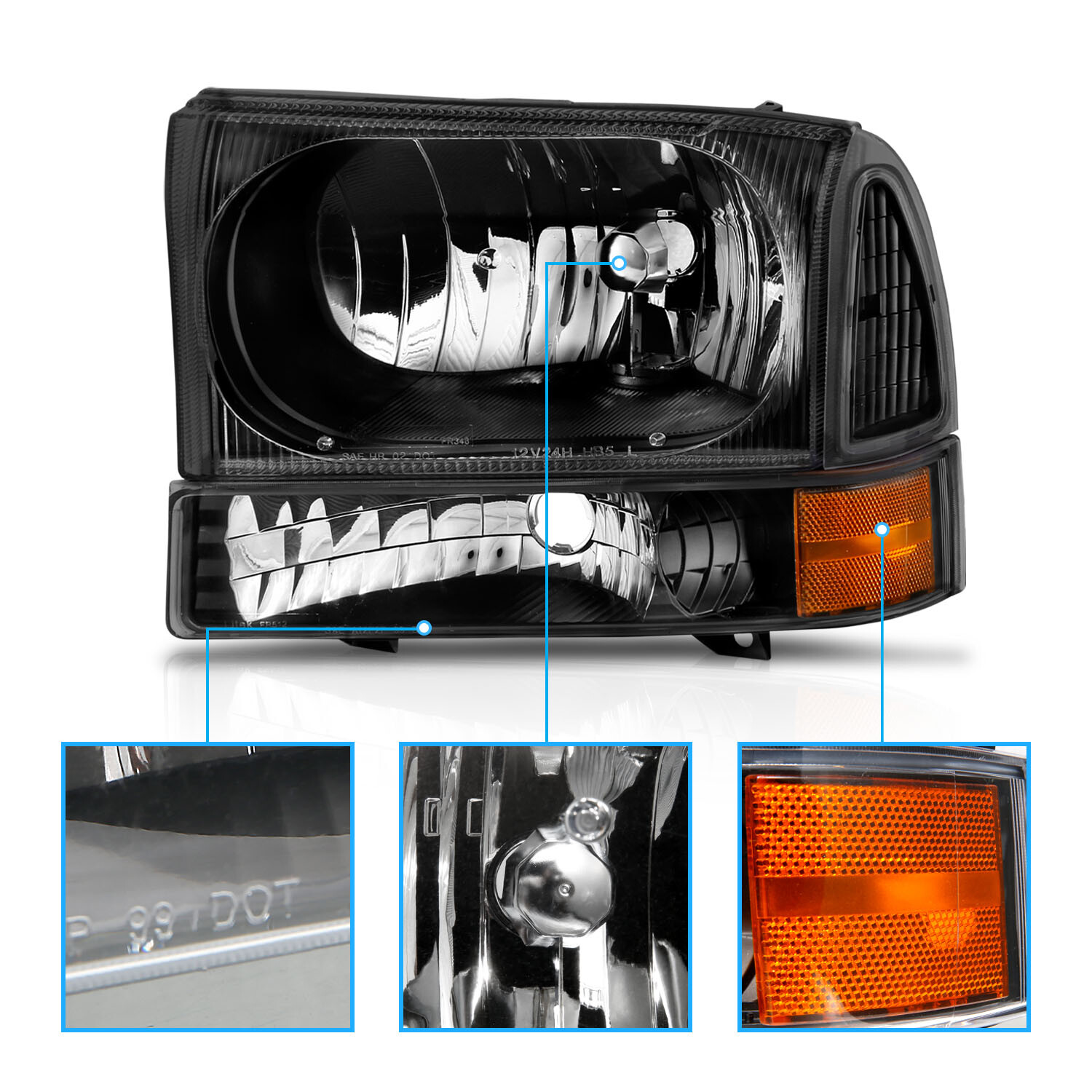 For 1999-2004 Ford F250 F350 F450 Super Duty Excursion Black OE 