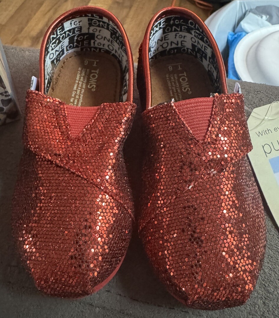 NIB Tiny Toms GLITTER CLASSICS Toddler Infant Shoes Size RED