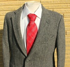 Handwoven Harris Tweed Mens Gray Herringbone 2 Button Blazer 40R Eaton Vintage