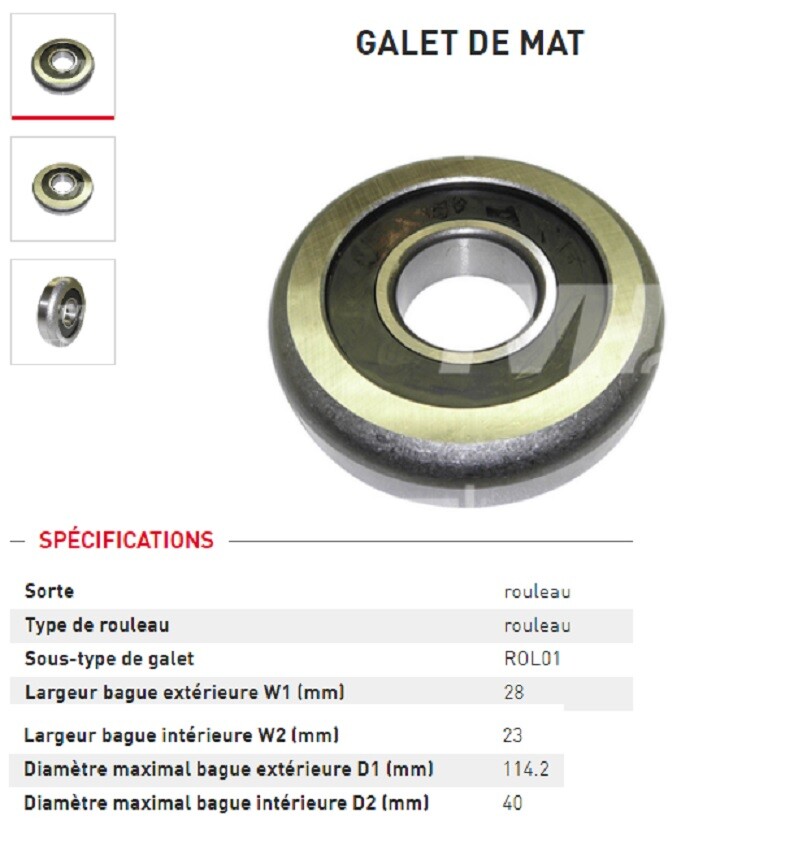 Roulement de mât 114 40 28 23 mm pour pièce de chariot élévateur