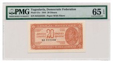 YUGOSLAVIA banknote 20 Dinara 1944 PMG MS 65 EPQ Gem Uncirculated