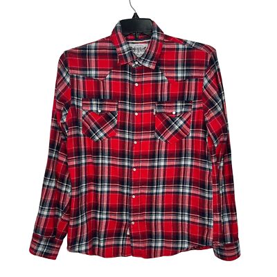 Levis Mens Red Plaid Long Sleeve Western Shirt Medium 100% Cotton Western Cowboy