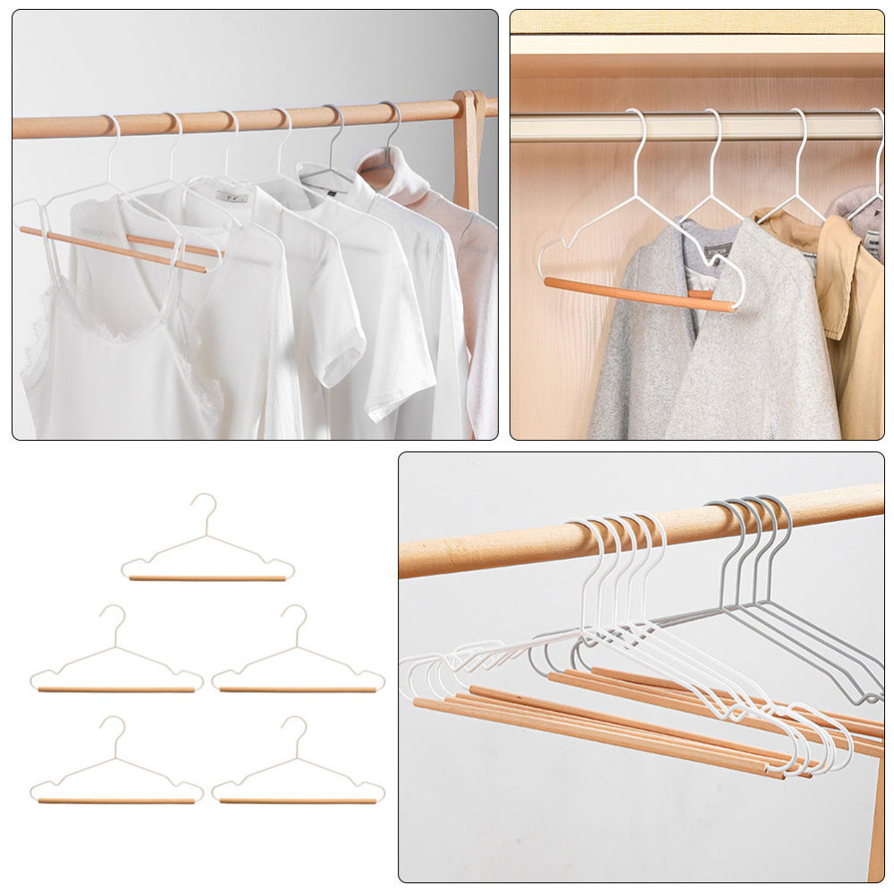 5Pcs Iron Wooden Simple Clothes Hanger Iron Clothes Hanger Pants Coat
