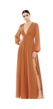 Ieena for Mac Duggal 55682 High Slit Bishop Sleeves Dress Terra Cotta Size 20