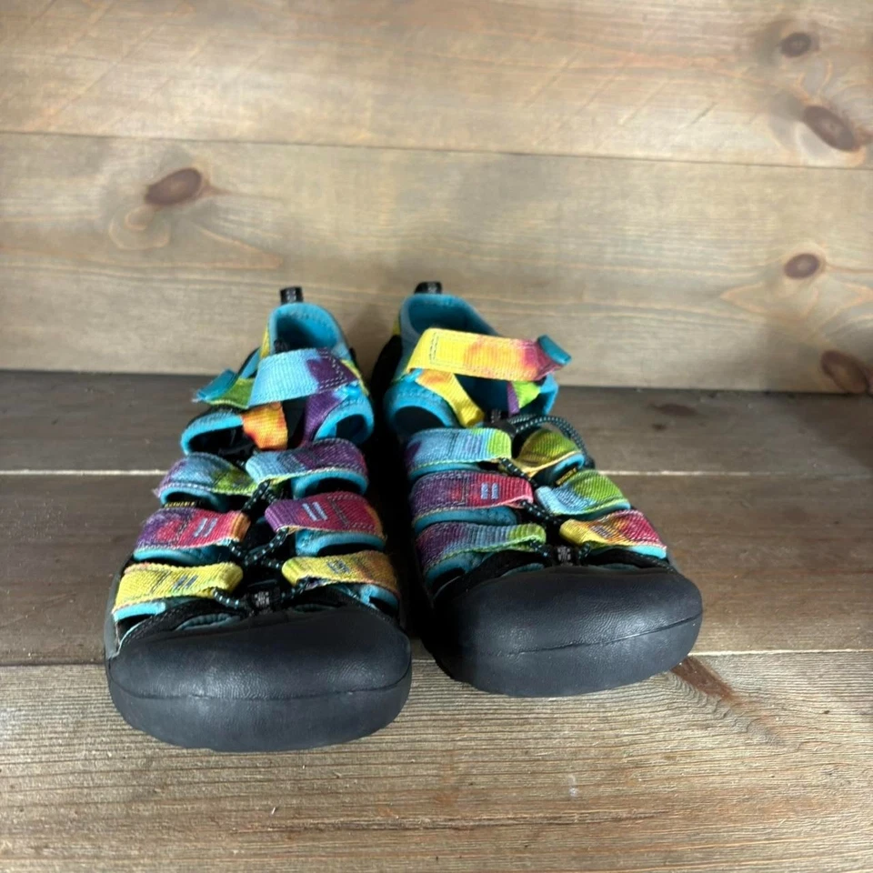 Keen Newport Crianças Juventude Tamanho 4 Sapatos Multicoloridos Tie Dye Arco-íris Conforto Sandálias - Imagem 4 de 4