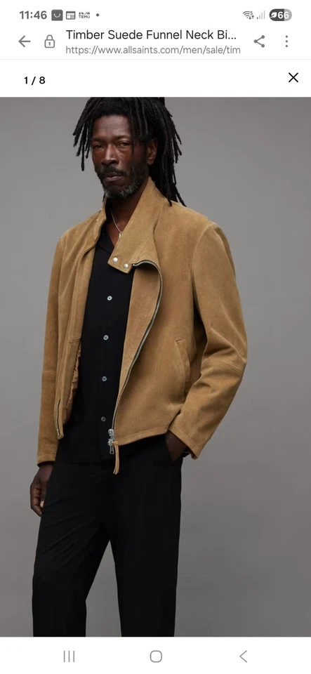 ALLSAINTS Drant Regular Fit Zip Front Goat Suede Jacket - Tan Brown - Xtra Large - Image 2 of 4