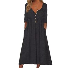 Autumn New Women's Casual Buttoned Solid Color Simple Long Sleeve Maxi Dress