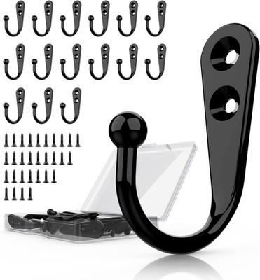 15 Pcs Black Wall Mounted Coat Hooks, Hanger Hook with 30 Pieces Screws for Towe