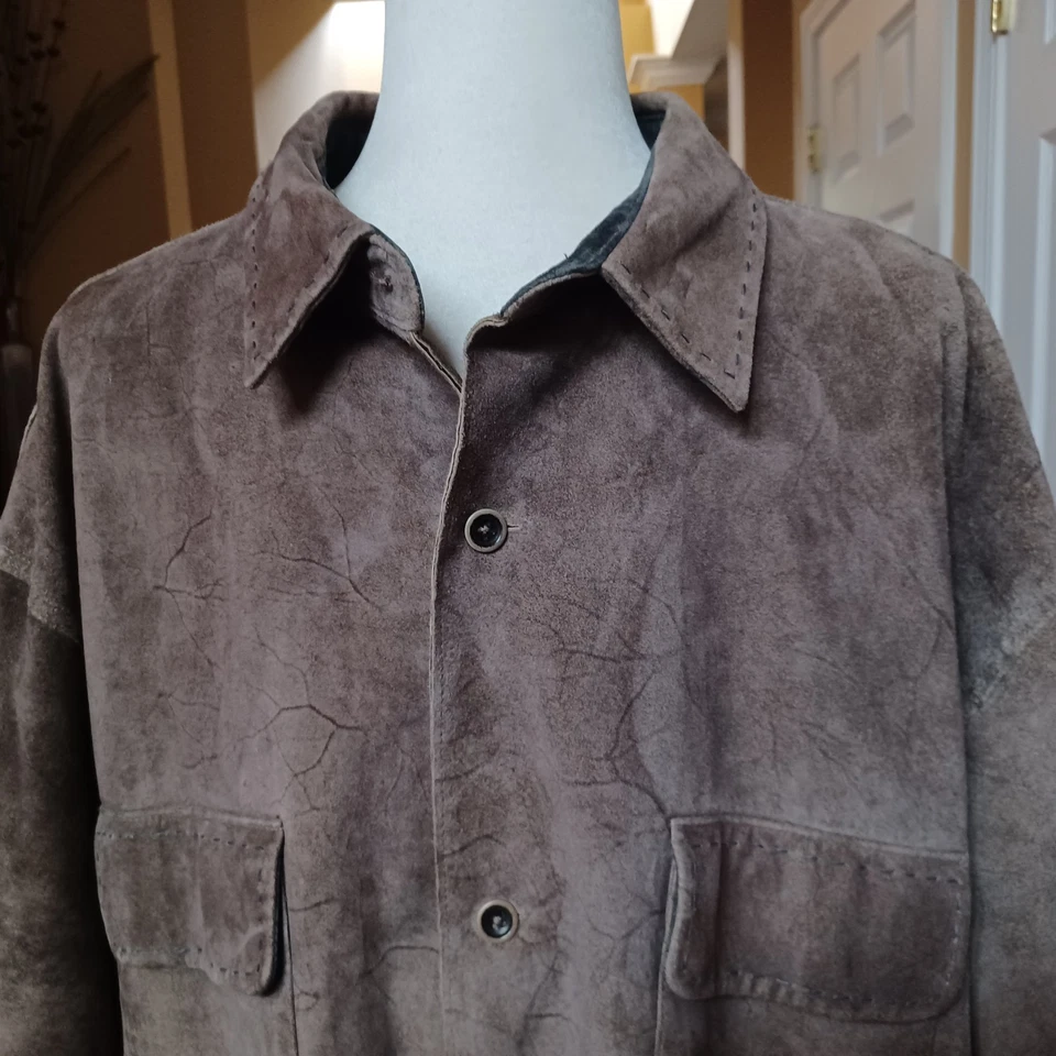 Nat Nast кожи Shacket очень большой коричневый замшевая рубашка куртка карманы на пуговицах - Изображение 3 из 4
