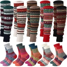 10 Pairs Bohemian Knitted Long Wool Leg Warmers and Thick Warm wool Bright
