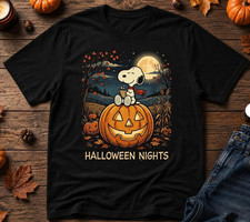 Halloween Pumpkin, Fall Moon, Spooky Season Black Unisex T-Shirt S-5XL