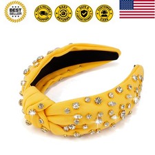 Yellow Knotted Rhinestone Headband - Wide Top Knot Beaded Crystal Jeweled Hea...
