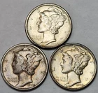 1945 P D S Mercury Dimes, (3) Coin Lot, 90% Silver Coins, Great 4 Albums M-45AB1