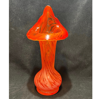 Hand Blown Tulip Vase, Orange 8.5 in. Murano Style