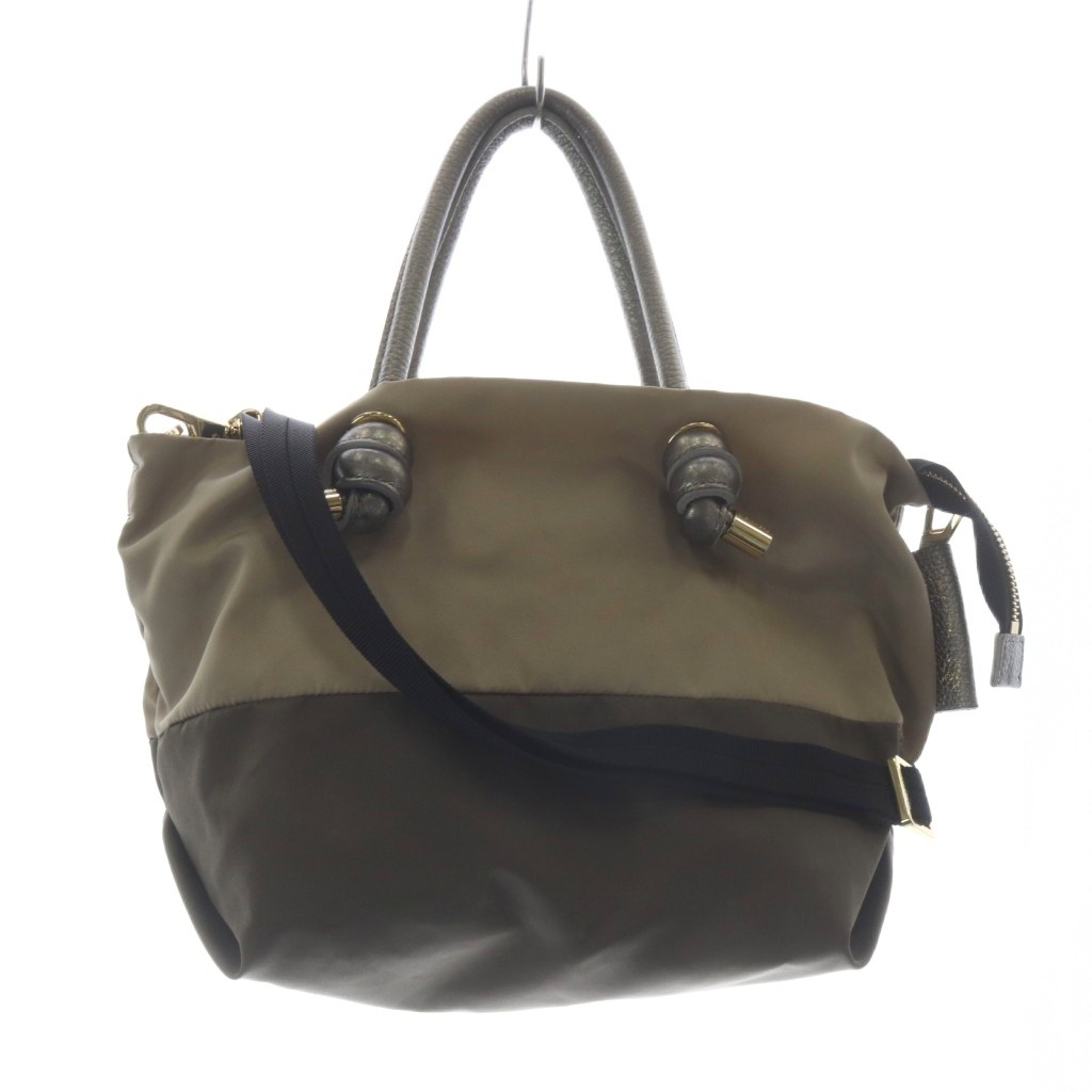 VIOLA d'ORO Nylon Tote Shoulder Bag 2-Way Beige Brown Used Ladies