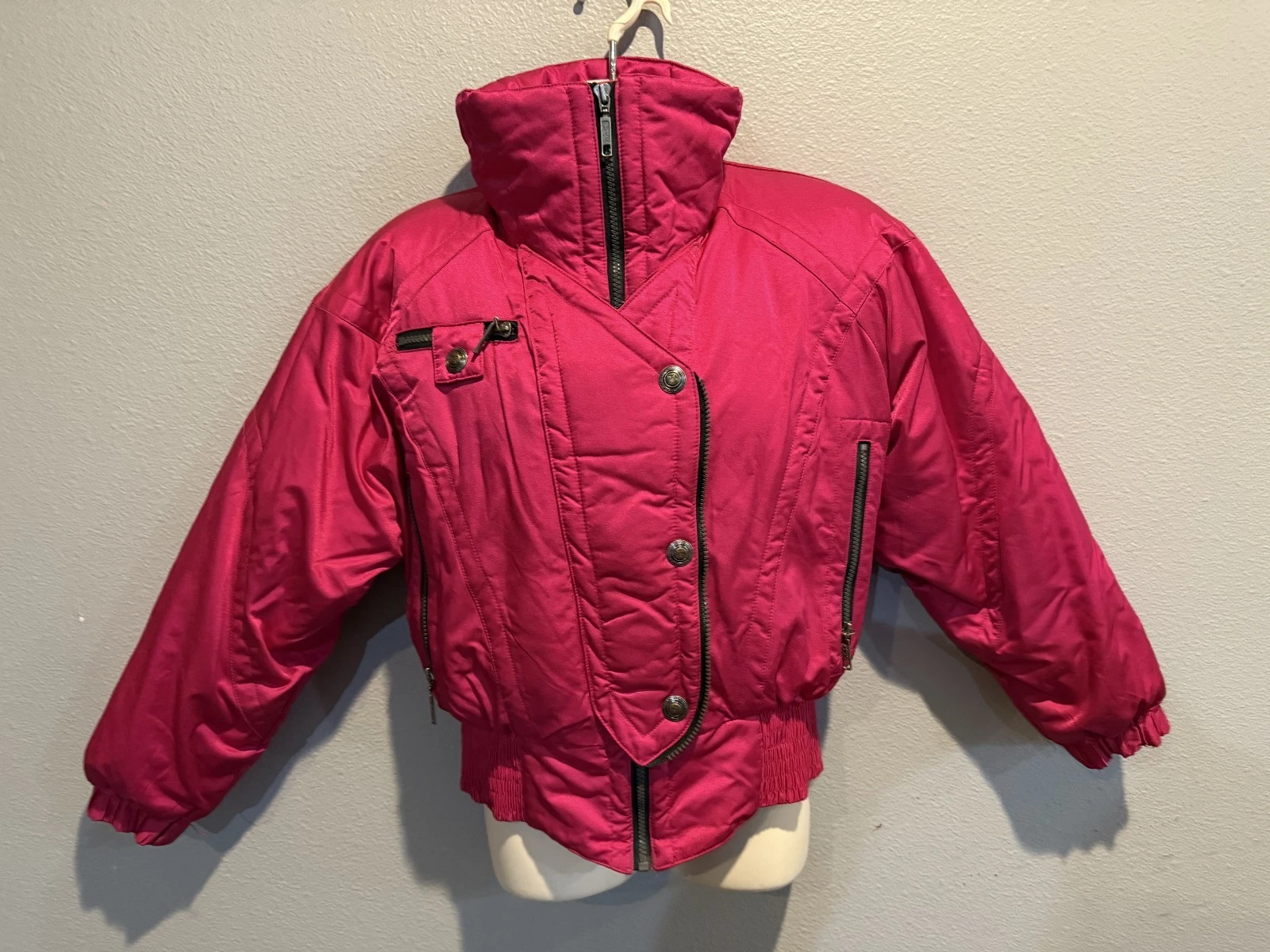 Women's Vtg FALL LINE Hot Pink/Fuchsia Hi Neck Down Puffer Ski Jacket Size S