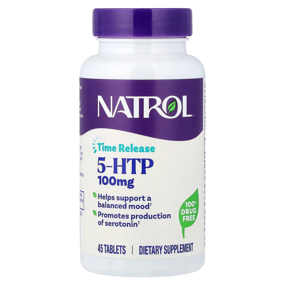 Natrol 5-HTP Time Release Extra Strength 100 mg 45 Tablets Egg-Free, Fish Free,