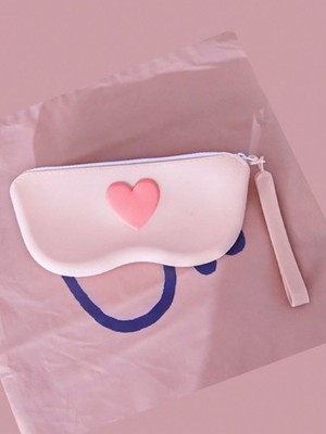 Pink Heart Glasses Bag Silicone Coin Purse Card Holder Multi-Function