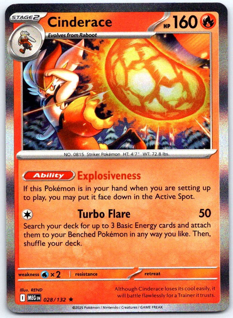 Cinderace 028/132 ME01: Mega Evolution Holo-PTCG-NM