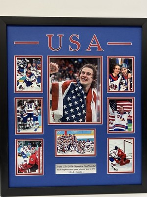 2026 USA Men s  Olympic Hockey Gold Medal Win Collage Framed Photo 8x10 Hughes 