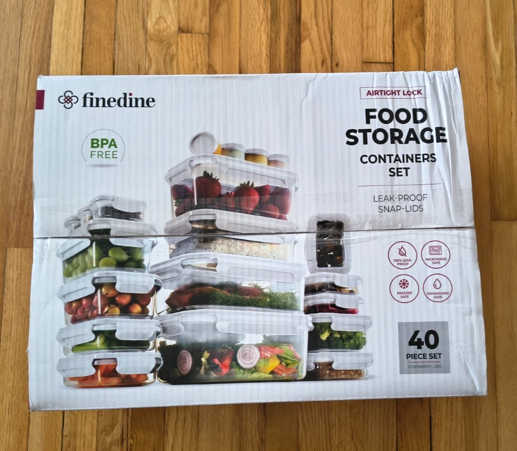 FineDine 40 pc BPA-Free Durable Plastic Food Containers 100% Leakproof