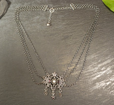 Prachtvolle 835 Silber Kette Collier Erbsenkette Perle Granat Rot Vintage Retro