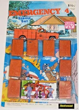 1975 EMERGENCY! +4 TV series cartoon Stamp Set Rack Toy New on Card Fleetwood