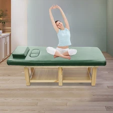 Massage Table 190 cm Solid Wood Sponge, PU Therapy Bed Massage Bed w/ Pillow
