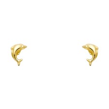 NEW 14K YELLOW GOLD DOLPHIN STUD EARRINGS WITH SCREW BACK