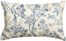 Spring Chinoiserie Trees and Birds Blue and White Grandmillennial Throw Pillow C